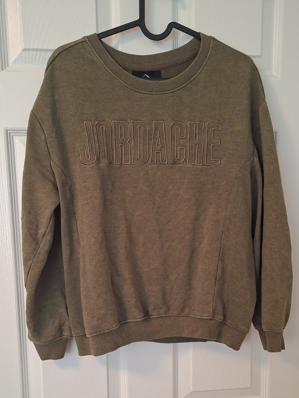 Jordache Olive Crewneck Sweatshirt with Embossed Logo